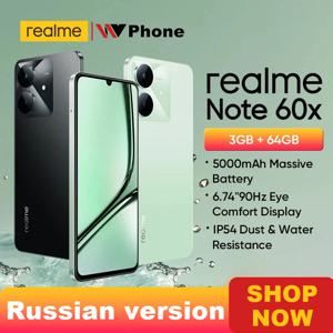 Realme Note 60x 스마트폰 러시아어 버전, 5000mAh 배터리, 6.74 인치 90Hz 디스플레이, 강력한 옥타코어 칩셋 IP54, 3GB + 64GB