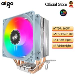 Aigo CPU 쿨러 2 4 히트 파이프 PC 라디에이터 냉각 3 핀 PWM 저소음 RGB 팬, 인텔 1700 1150 1155 1156 1366 AM2 AM3 AM4 AMD용