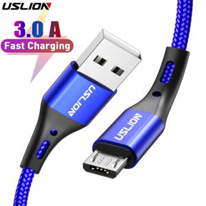 USLION 3A 마이크로 USB 케이블 고속 충전, 삼성 샤오미 화웨이 Realme OPPO 안드로이드 휴대폰용, USB 데이터 와이어 코드, 0.5 m 1 2 3m