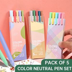 5PCS 레트로 컬러 젤 펜 세트 0.5mm Kawaii 파인 포인트 볼펜 학교 사무용품 편지지