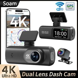 Soam 대시 캠 듀얼 채널 대시 카 카메라 녹음기, GPS, WiFi, 자동차 DVR, 24 시간 주차 모니터, 블랙 박스, 4K + 1080P