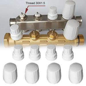 라디에이터 밸브 캡 교체 바닥 난방 매니폴드 핸드 휠 스위치 액세서리, 흰색 플라스틱 라디에이터 캡, M30x1.5, 4 개