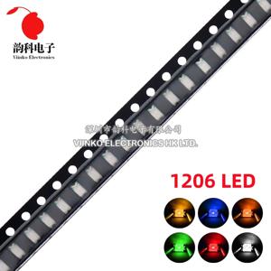 1206 SMD LED RGB 발광 다이오드, 화이트, 레드, 블루, 옐로우, 그린, 오렌지, 따뜻한 화이트, 핑크, 퍼플, 100 개