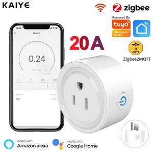 20A Tuya Zigbee 스마트 플러그 미니 미국 전원 콘센트 소켓 4400W 전원 모니터 원격 제어와 호환 Alexa Google 홈