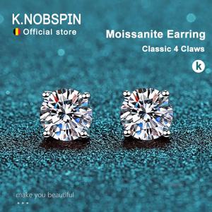 여성용 KNOBSPIN 2.0ct 모이 사나이트 귀걸이 랩 그로운 다이아몬드 이어 스터드 925 스털링 실버 파인 주얼리 선물