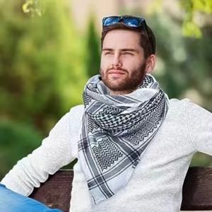 Keffiyeh 남성용 클래식 스퀘어 프린트 스카프, 이슬람 아랍 머리 스카프, 블랙 화이트