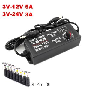 조정 가능한 AC-DC 전원 공급 장치 3V 5V 6V 9V 12V 15V 18V 24V 3A 5A 전원 공급 장치 범용 8 핀 DC 48W 60W 72W 어댑터