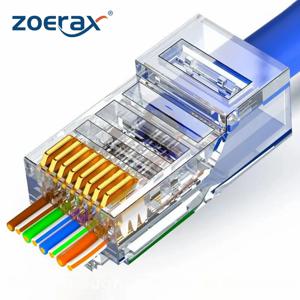 ZOERAX 모듈러 플러그 금도금 커넥터, 50/100 PCs RJ45 패스 스루, 23AWG Cat6 Cat5e RJ45, 8P8C RJ45 엔드