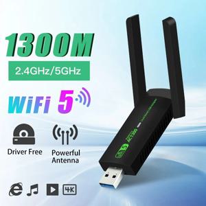 VAORLO 듀얼 밴드 1200Mbps WiFi USB 어댑터 2.4G+5Ghz Wi-Fi 동글 수신기 USB3.0 PC/노트북 드라이버용 고속 802.11AC 무선 네트워크 카드(안테나 포함)