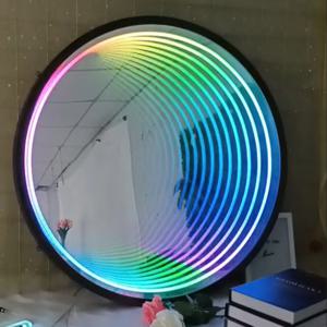 맞춤형 로고 3D 사인 LED 원형 거울, 무한 거울, 아크릴 네온 조명, 천 레이어, 심연 거울 장식, 침실