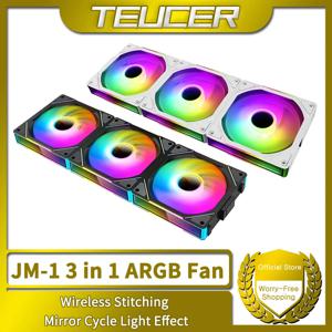 TEUCER JM-1 ARGB 선풍기 RGB 미러 사이클 조명 효과, 800-2000RPM PWM 수냉 360mm PC 쿨러 선풍기 키트, 3 in 1