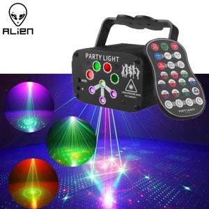 ALIEN RGB 미니 DJ 디스코 레이저 라이트 프로젝터, USB 충전식 LED UV 사운드 스트로브 무대 효과 웨딩 크리스마스 휴일 파티 램프