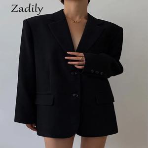 Zaidy 오버사이즈 긴팔 블랙 여성 블레이저, 노르망코어 스타일, 루즈한 BF 숙녀 정장 블레이저, 작업복 재킷 코트, 2022 가을