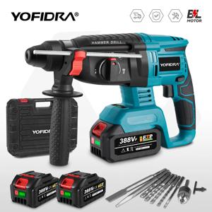 YOFIDRA 26MM 브러시리스 전기 해머 드릴 Makita 18V 배터리 용 다기능 로터리 무선 충전식 전동 공구