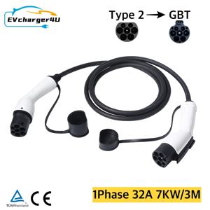 EVcharger4U 타입 2 to GBT EV 충전 케이블, 1 상 32A 7KW, 3M 전기차 타입 2 코드, GB/T 충전기 스테이션용