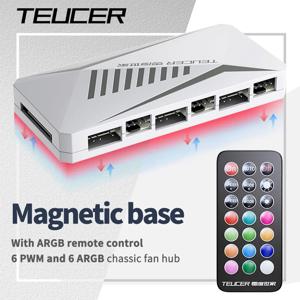 TEUCER LP-6P ARGB 리모컨 6 웨이 스플리터, 4 핀 PWM 냉각 선풍기 허브, 컴퓨터 PC 케이스 섀시 라디에이터 SATA 전원 공급 장치