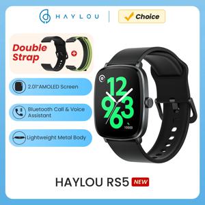 HAYLOU Watch RS5 스마트 워치, AMOLED HD 디스플레이, 블루투스 통화, 스포츠 음성 보조, 혈당 및 더블 스트랩, 2.01 인치