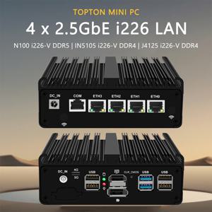 팬리스 산업용 미니 PC 마이크로 방화벽 기기, 미니 컴퓨터 홈 네트워크 라우터, 4 x 2.5GbE i226 LAN, N100, N5105, J5040, J4125