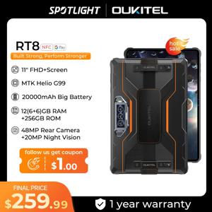 Oukitel RT8 견고한 20000mAh 태블릿, 11 인치 FHD + 디스플레이, 6GB + 256GB Helio G99 태블릿, 48MP 카메라 태블릿 PC, 33W 안드로이드 13