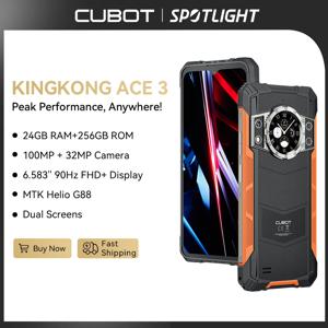 Cubot KINGKONG ACE 3 초박형 견고한 스마트폰, 안드로이드 14, 24GB RAM(8GB + 16GB), 256GB ROM, 90Hz 화면, 듀얼 스크린, 100MP, NFC