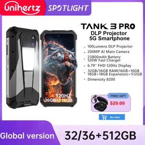 Unihertz 탱크 3 프로 8849 견고한 5G 스마트폰, 안드로이드, 100 루멘 프로젝터, 32GB, 512GB, 23800mAh, 6.79 인치 FHD 방수 휴대폰