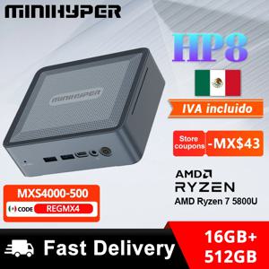 MiniHyper HP8 미니 PC, 윈도우 11, AMD Ryzen 7 5800U CPU, 16GB DDR4 저장 SSD, 512GB 4K HD 출력, 휴대용 PC 사무실 미니 호스트