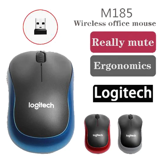 로지텍 M185 무선 마우스, 2.4Ghz USB 1000DPI 마우스, USB 리시버 음소거 광학 탐색 마우스, 맥 OS, 크롬 윈도우 10, 8/7 용