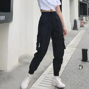 뜨거운 큰 주머니 카고 바지 여성 높은 허리 느슨한 streetwear 헐렁한 전술 바지 패션 힙합 조깅 바지 여성