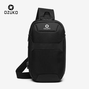 OZUKO 남자 Anti-theft Crossbody 가방 남성 방수 USB 충전 가슴 팩 짧은 여행 메신저 슬링 가방 어깨 가슴 가방