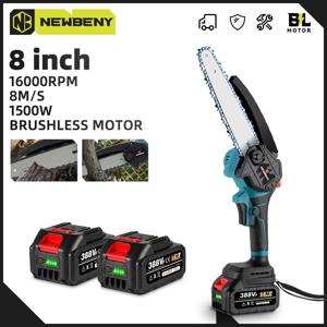 NEWBENY 충전식 브러시리스 무선 전기 체인 톱, 목공 정원 전동 공구, 마키타 18V 배터리용, 1500W, 8 인치