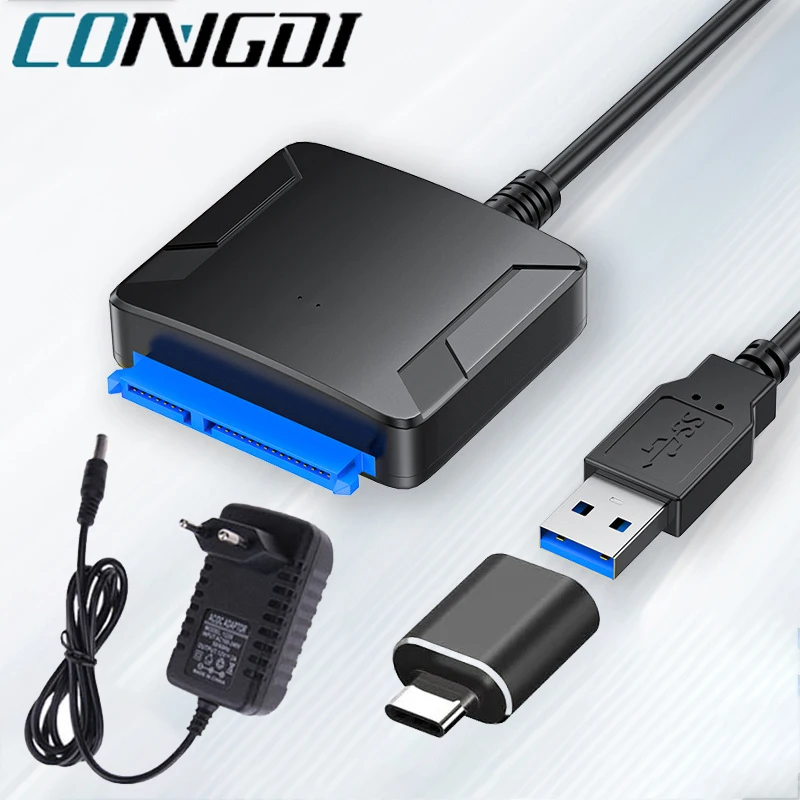 SATA-USB 3.0 어댑터 케이블, 3.5 인치, 2.5 인치 SSD HDD SATA III 하드 드라이브 디스크 변환기 지지대 UASP, 12V 전원 어댑터 포함