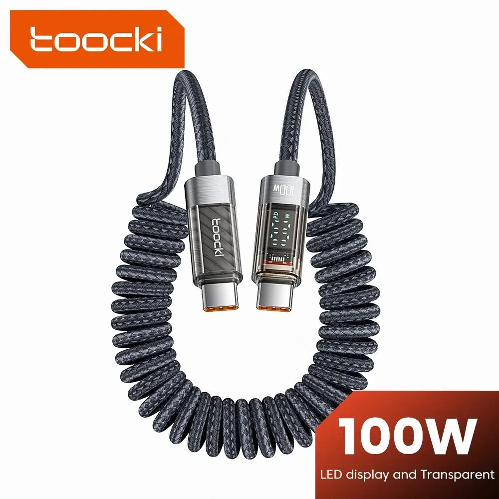 Toocki 유형 C-유형 C 케이블 100W 디스플레이 고속 충전 충전기 USB C-USB C IPhone15 Xiaomi Macbook 용 투명 PD 케이블