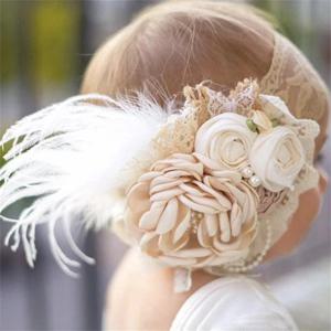 빈티지 꽃 머리띠 아기 소녀 Headwraps 신생아 사진 소품 선물 레이스 탄성 헤어 밴드 진주 깃털 액세서리