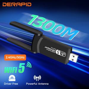 FENVI 1300Mbps WiFi USB 어댑터 듀얼 밴드 2.4GHz/5GHz 무선 동글 신호 수신기 PC/노트북 Win 7/10/11 용 외부 안테나