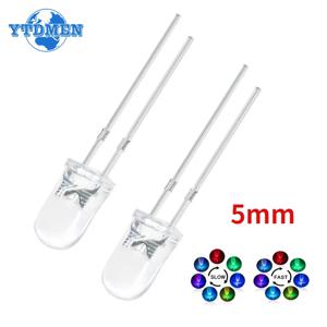50pcs 5mm 여러 가지 빛깔의 느린/빠른 깜박이는 LED 다이오드 깜박이는 발광 다이오드 2 핀 투명 라운드 렌즈 전자 부품