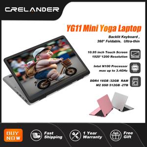 CRELANDER 미니 요가 노트북 10.95인치 터치 스크린 DDR4 16GB M2 SSD 백라이트 키보드 360도 플립 가능 윈도우 11 노트북 PC 태블릿