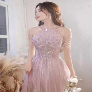 럭셔리 고품질 핑크 이브닝 드레스 2025 댄스 파티 여름 가을 기질 사교계 선배 파티 드레스 여성을위한