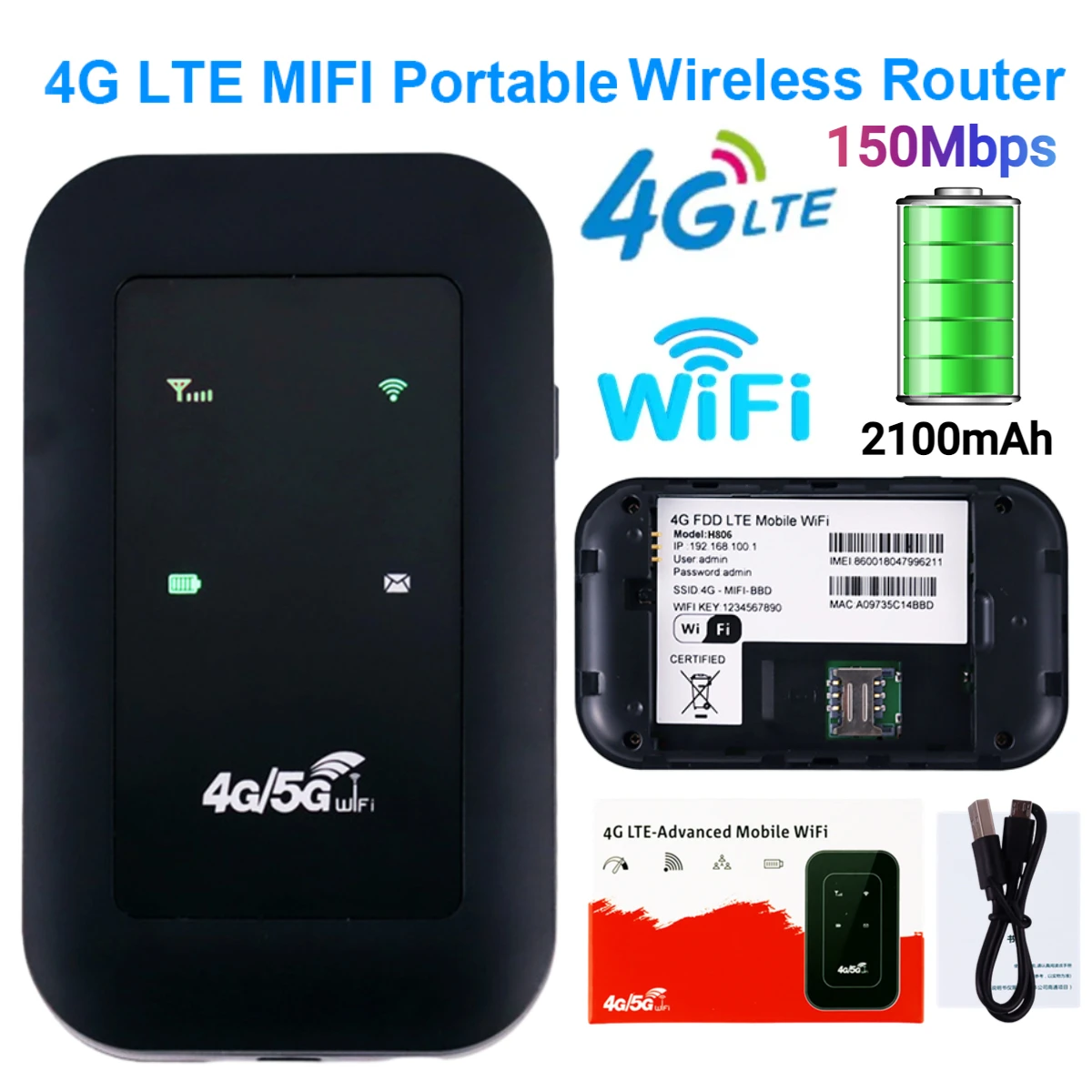 포켓 4G LTE 라우터, WiFi 리피터, 신호 증폭기, 네트워크 확장기, 모바일 핫스팟 무선 Mifi 모뎀 라우터, SIM 카드 슬롯