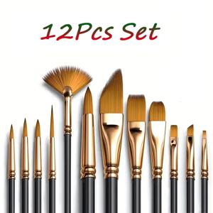 12pcs 나일론 강모 브러쉬 세트 플랫 브러쉬 아티스트 아마추어 및 아크릴 그림 패브릭 브러쉬에 대 한 수채화 오일 페인트