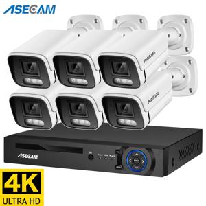 신제품 4K 보안 카메라 시스템 8MP 음성 마이크 CCTV POE NVR AI 색상 야간 홈 비디오 감시 카메라 야외 세트