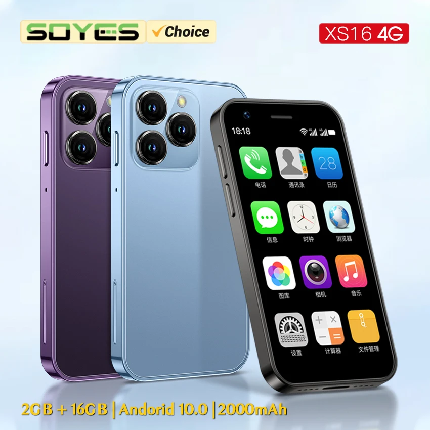 SOYES XS16 미니 스마트폰, 안드로이드 10.0, 4G 네트워크, 2GB RAM, 16GB ROM, 3 인치 디스플레이, 5MP 카메라, 듀얼 SIM, Play 스토어 WhatsAPP