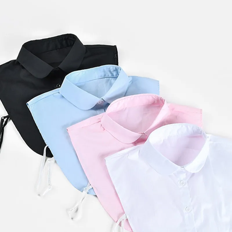 여성용 코튼 페이크 칼라, 조절 가능한 단색, 분리형 하프 셔츠 블라우스, 상의, 의류 액세서리