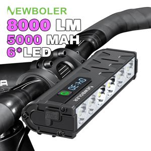 자전거 라이트 전면 8000 루멘 자전거 라이트, 5000mAh 방수 손전등, USB 충전, MTB 도로 사이클링 램프 액세서리