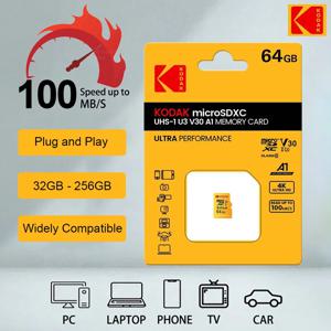 KODAK 마이크로 SD 메모리 카드, 휴대폰 드론 카메라용 메모리 카드, C10 TF 마이크로 SD SDXC, 128GB, 256GB, 512GB, U3 V30, 4K, 64GB, 32GB