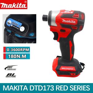 Makita 브러시리스 모터 드라이버, 무선 전기 임팩트 드릴, 18V 배터리용 토프 전동 공구, DTD173, 180Nm