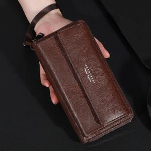 남자 PU 지퍼 핸드백 대용량 긴 지갑 클러치 백 전화 가방 멀티 카드 카드 홀더 동전 지갑 지갑 더블 레이어