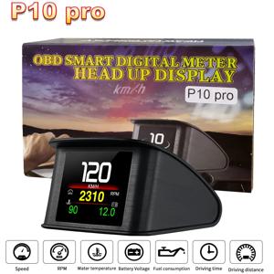 P10 프로 헤드업 디스플레이 온보드 컴퓨터, 자동차 디지털 OBD2 마일리지 OBD 운전 컴퓨터 디스플레이, 속도계 온도 게이지