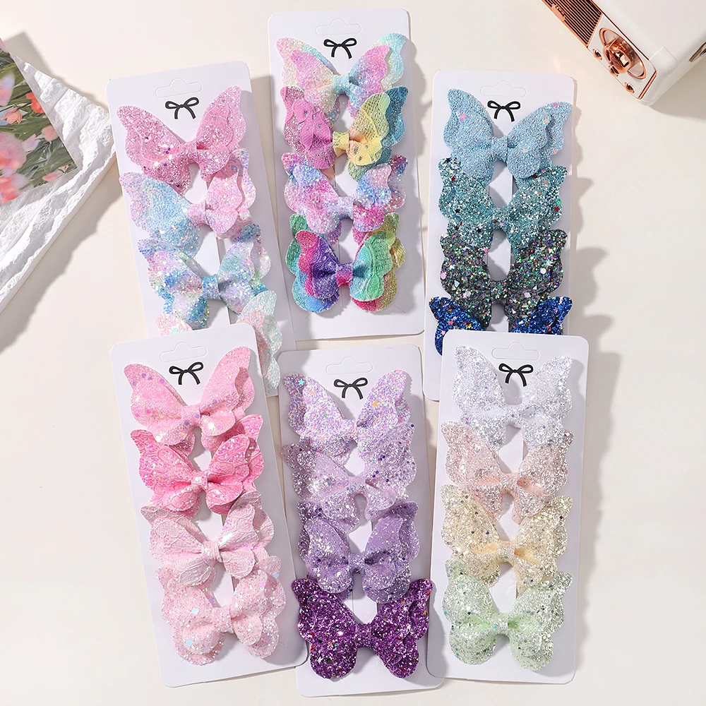 2/4/5Pcs 소녀 귀여운 장식 조각 더블 나비 헤어 클립 활 머리핀 DIY 모자를 쓰고 있죠 활 장식 헤어 그립 유아 헤어 액세서리