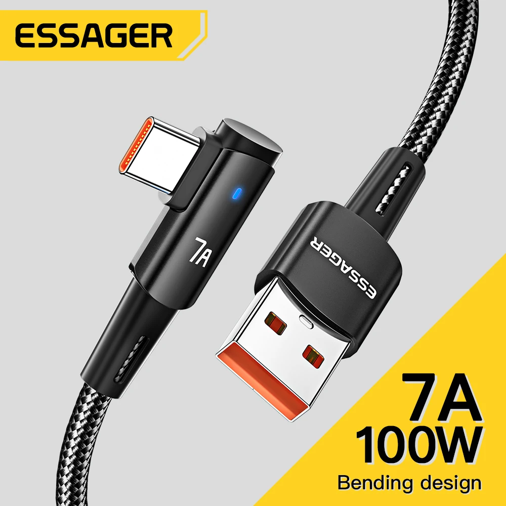 Essager OPPO용 USB C타입 케이블, 90 도 고속 충전 코드, 아너 화웨이 원플러스 리얼미 앵글 충전기 데이터 와이어, 7A, 100W