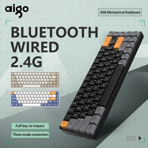 AIGO A68 무선 기계식 게이밍 키보드, 블루투스 유선 핫 스왑, 노란색 스위치, PC 게이머 키보드, 아이폰 샤오미 휴대폰용